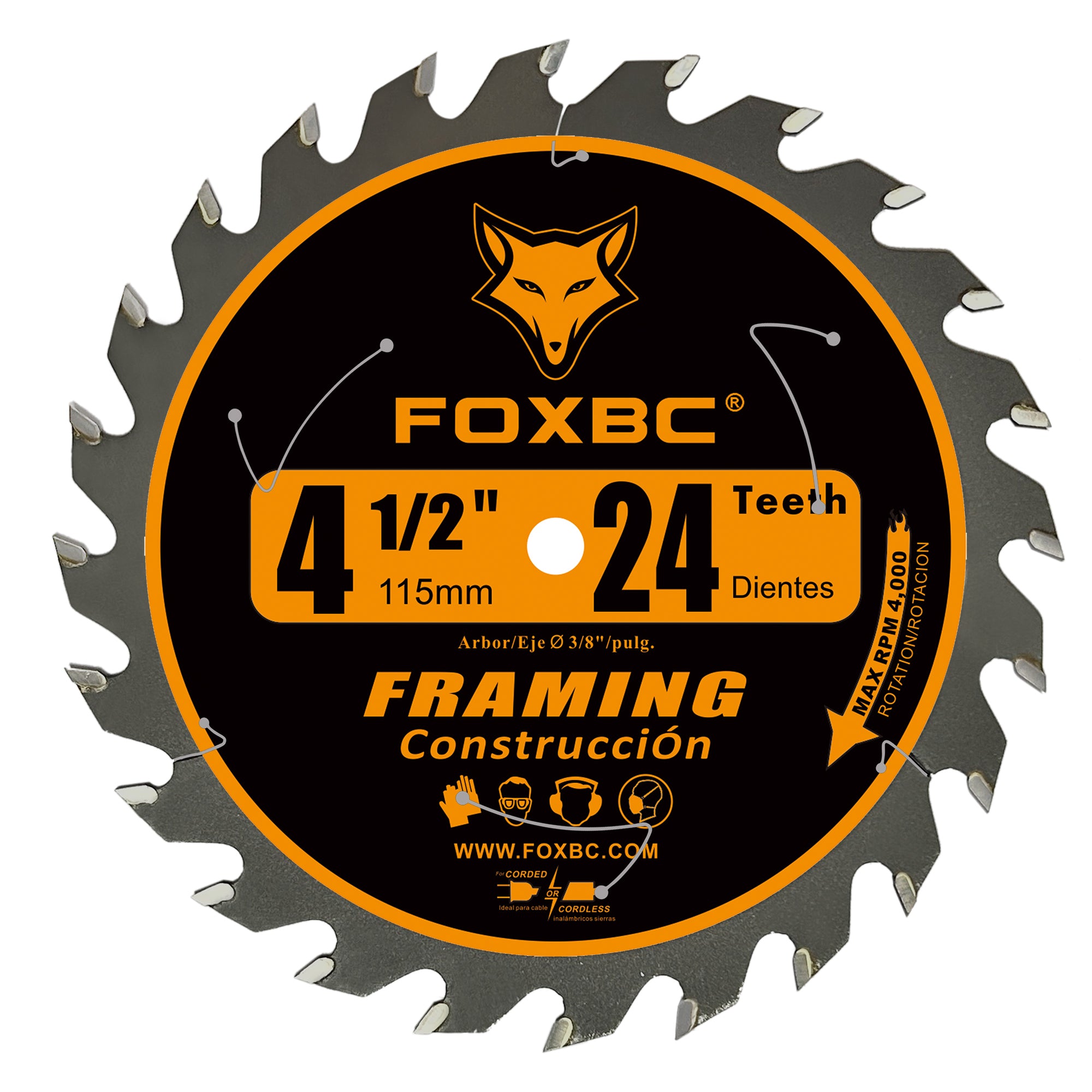 FOXBC 4-1/2 Inch 24T Carbide Circular Saw Blade Framing Wood Cutting with 3/8-Inch Arbor