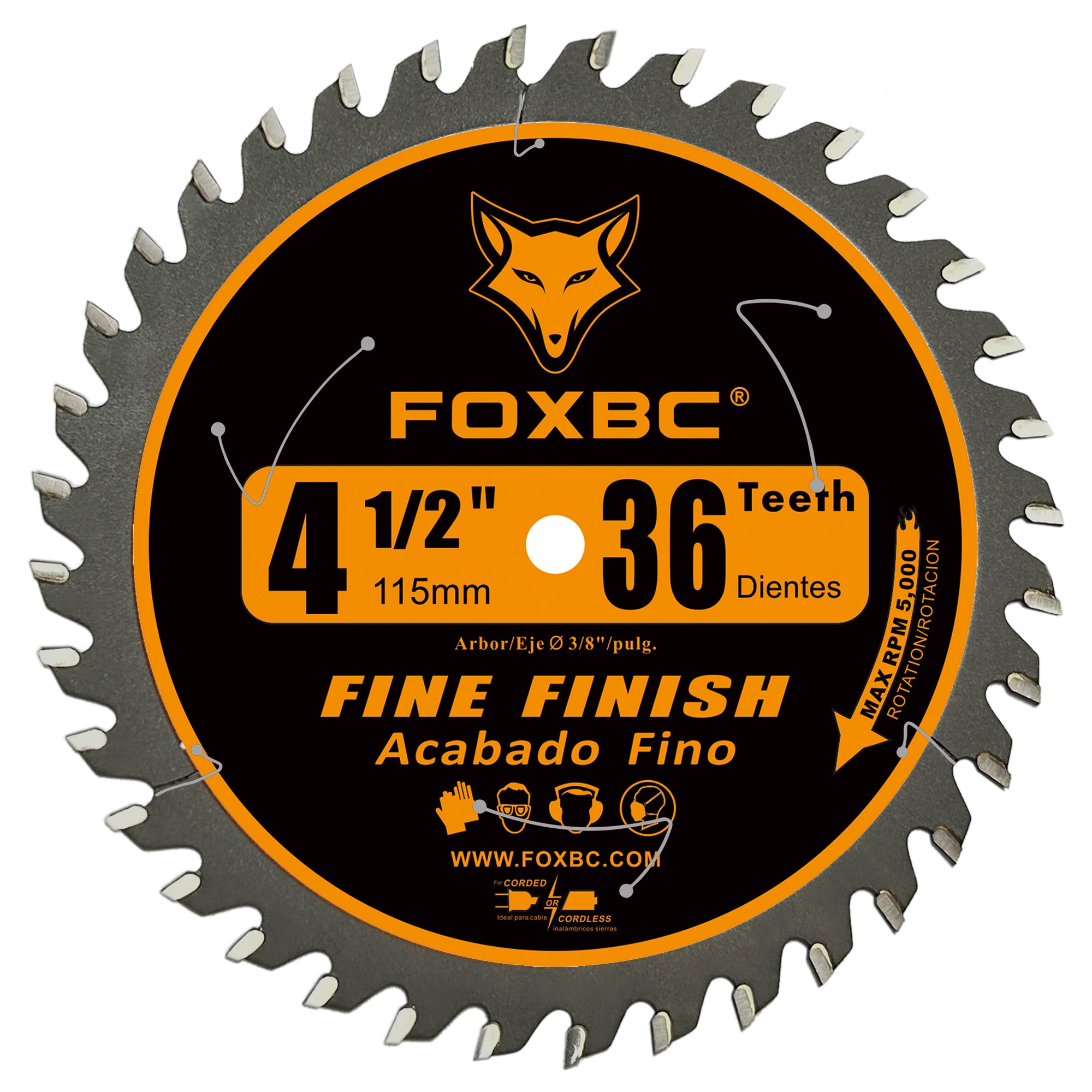 FOXBC 4-1/2 Inch 36 Tooth Trim Circular Saw Blade Fine Finish Wood Cutting with 3/8-Inch Arbor