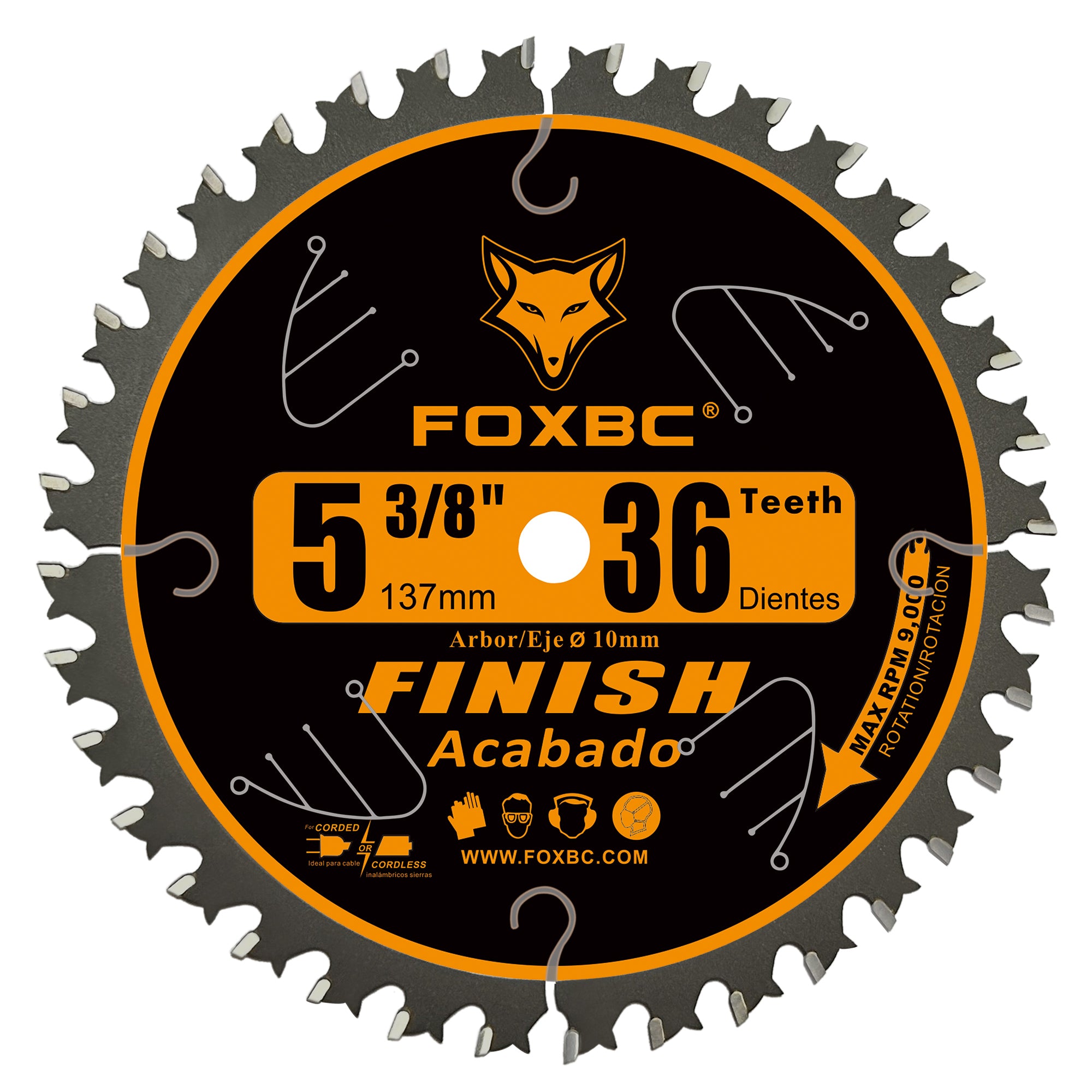 FOXBC 5-3/8 Inch Carbide Circular Saw Blade 36 Tooth Trim Finish Wood with 10mm Arbor