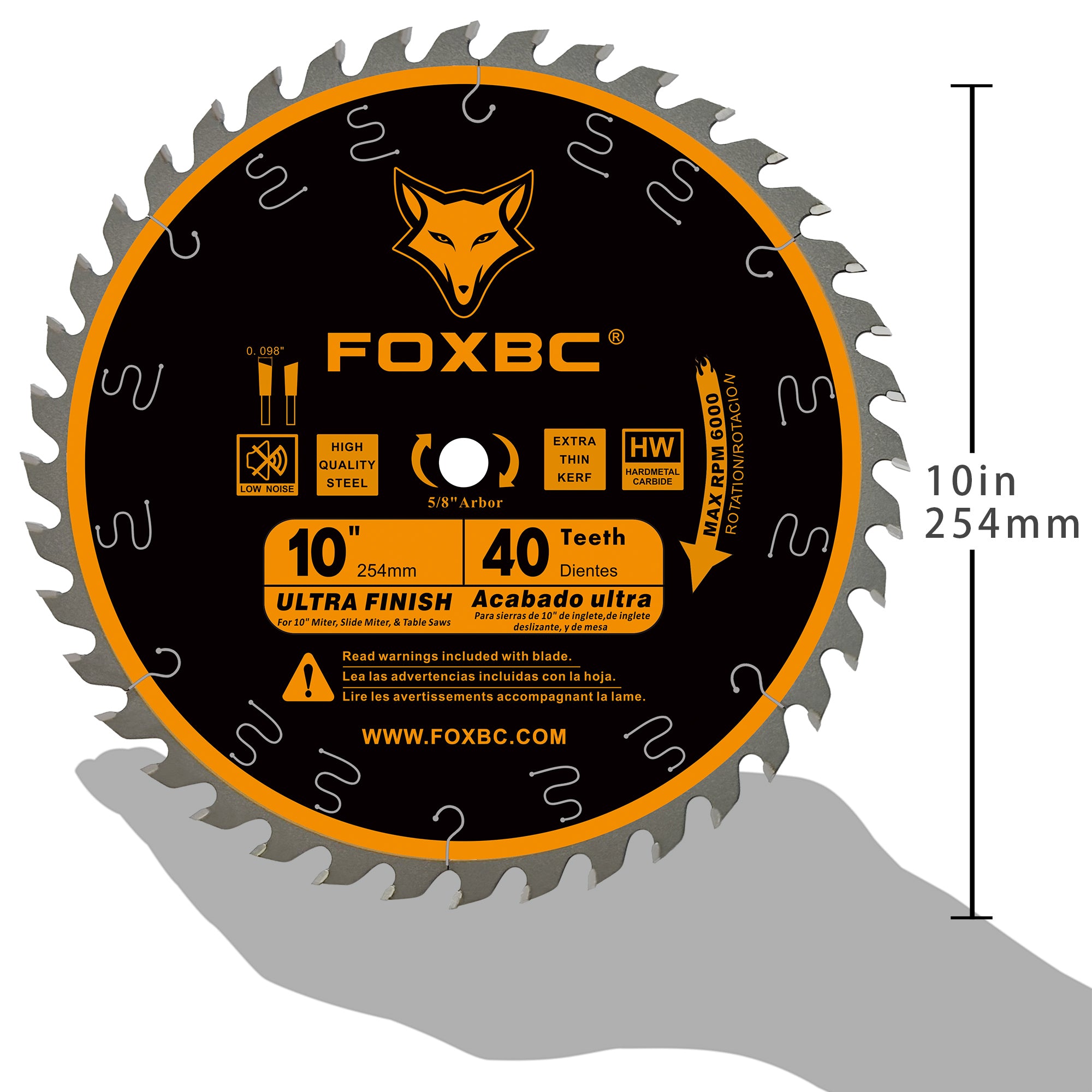 FOXBC 10-Inch Table Saw Blade, 40-Tooth, Ultimate General Purpose Saw Blade Wood Cutting, 5/8-Inch Arbor
