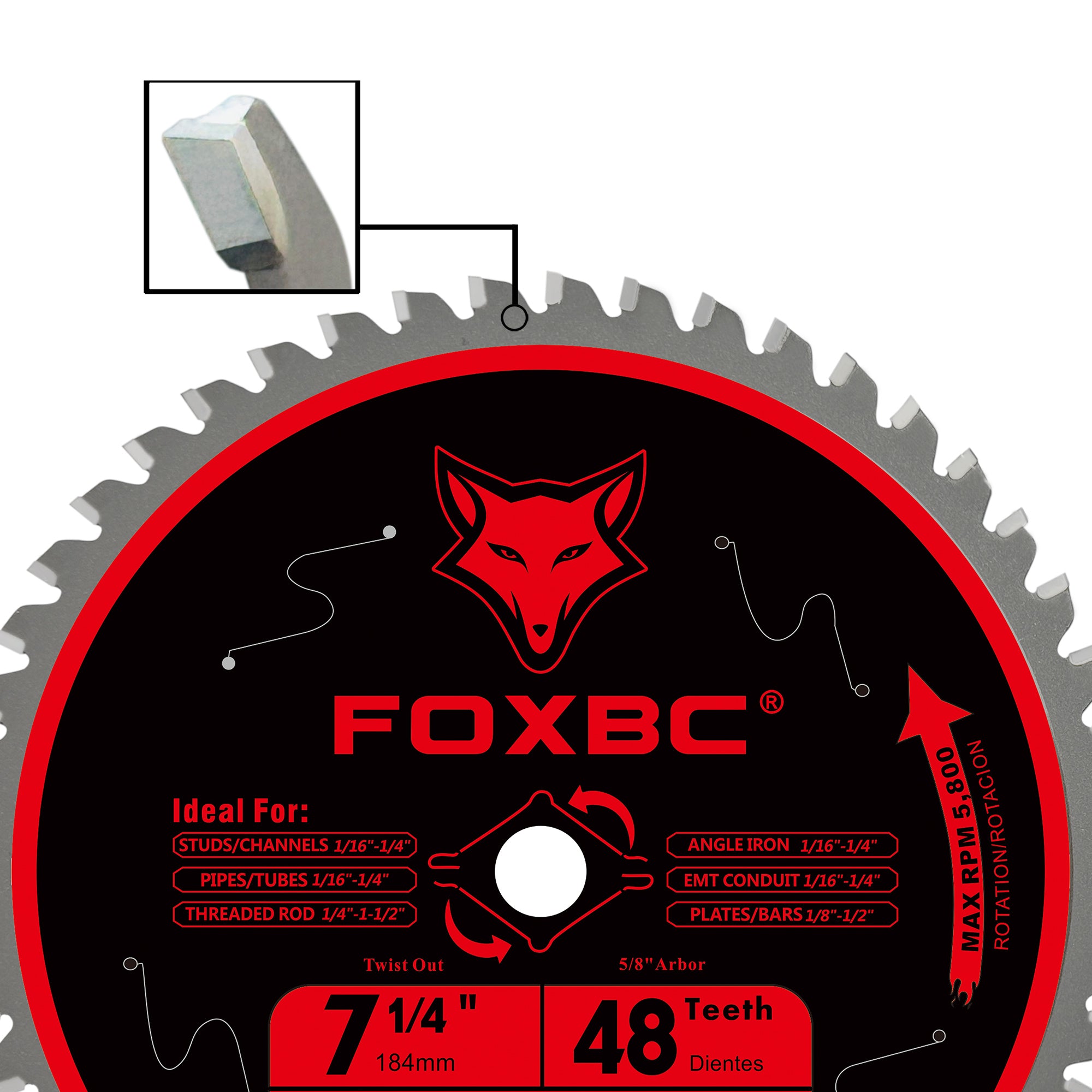 FOXBC 7-1/4 inch 48 Teeth Circular Saw Blade for Metal and Stainless Steel Cutting, Replacement for Diablo D0748CF Ceramic Carbide Saw Blade