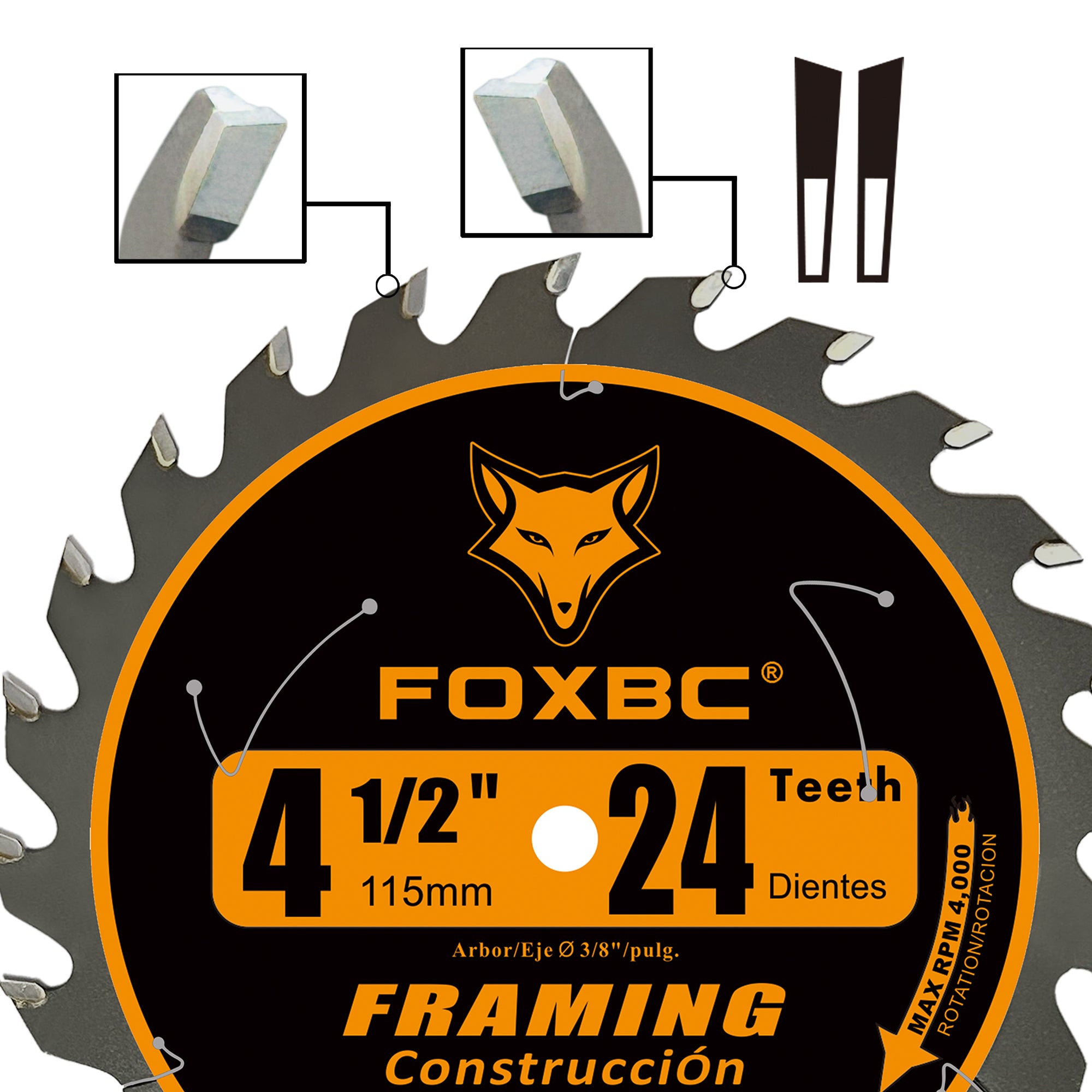 FOXBC 4-1/2 Inch 24T Carbide Circular Saw Blade Framing Wood Cutting with 3/8-Inch Arbor