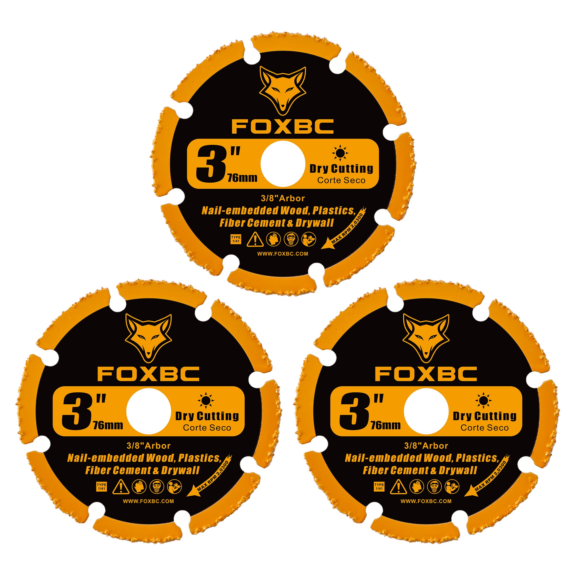 FOXBC 3 Inch Cut Off Wheels, Carbide Grit Cut-Off Disc for woods, plastics, fiber cement or drywall  - 3 Pack