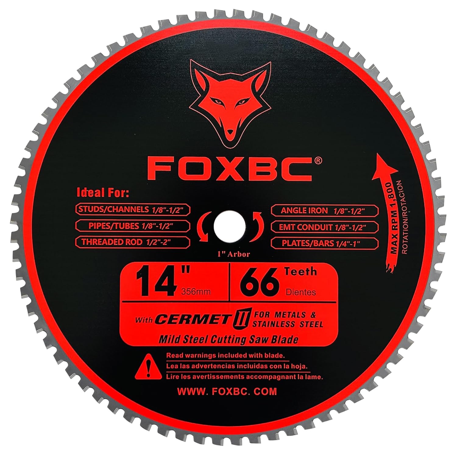 FOXBC 14 Inch Metal Steel Cutting Saw Blade 66 Tooth for Evolution 14 Inch Saw and Other, Cermel Carbide Up to 5X Longer Life